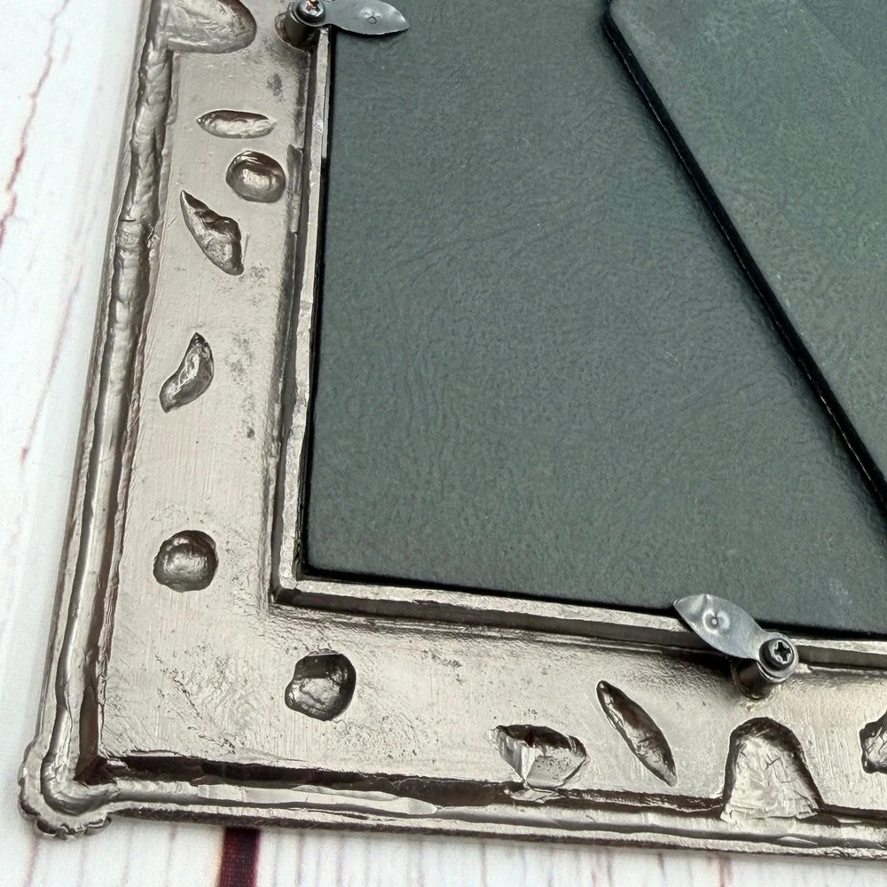 Vintage Style Red Enamel Floral Metal Picture Frame 5x7 Heavy Pewter Tone Ornate